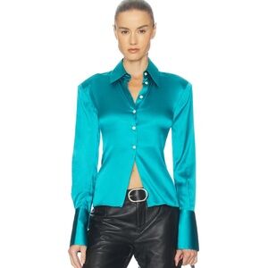HELSA Teal Silk Button-Up